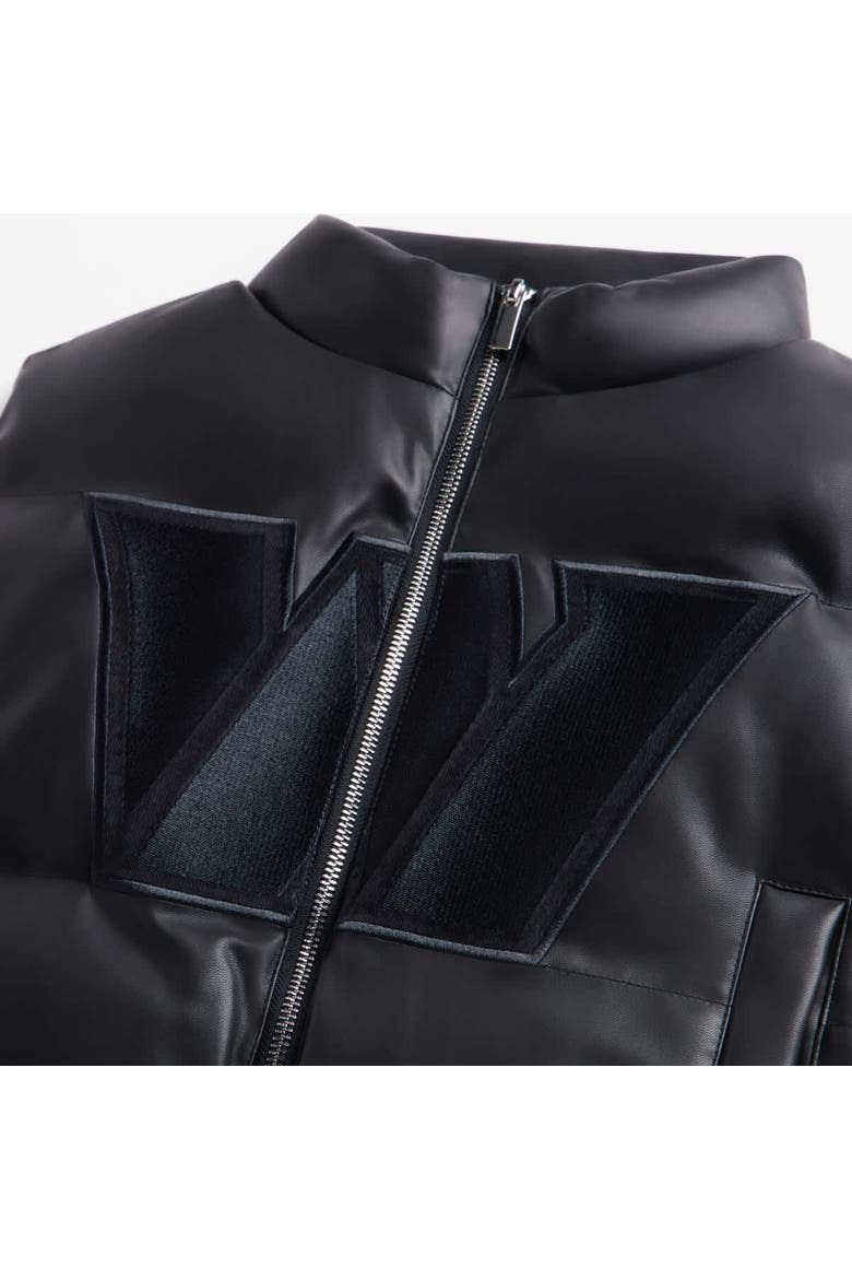 Women's  Black Washington Commanders Faux Leather Cropped Puffer Vest, Alternate, color, Black