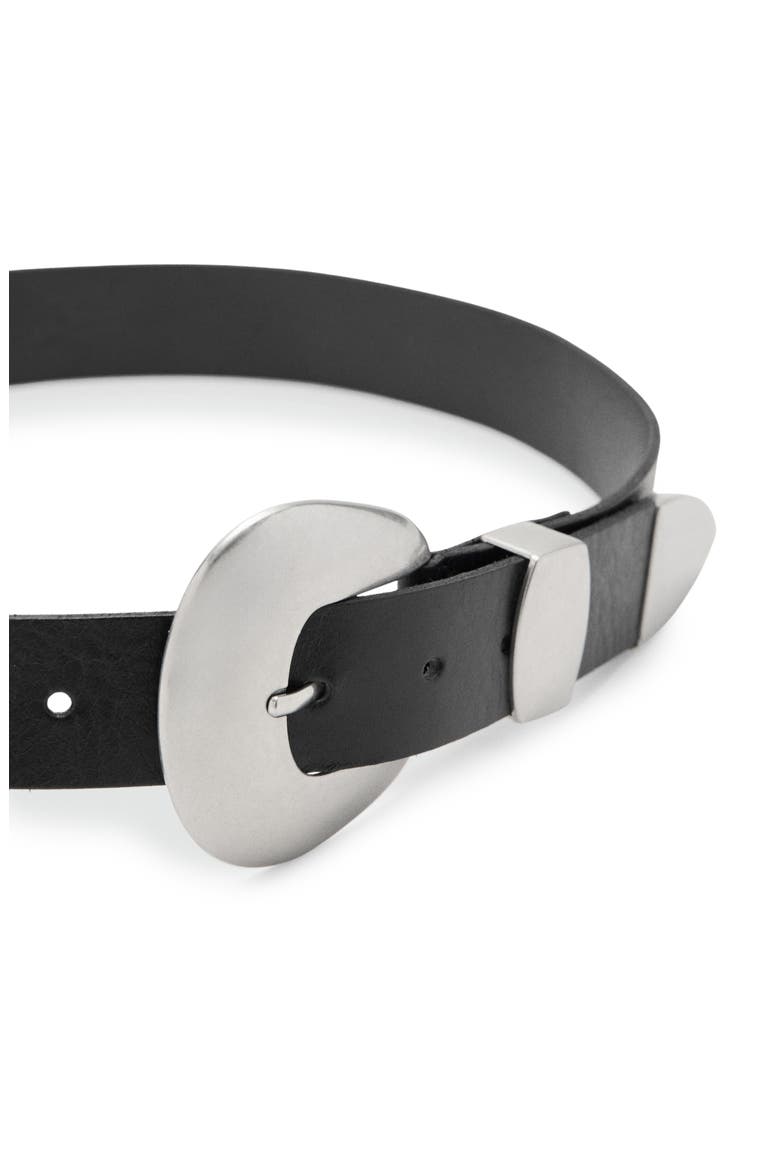 x Kaia Gerber Oval Buckle Leather Belt, Alternate, color, BLACK