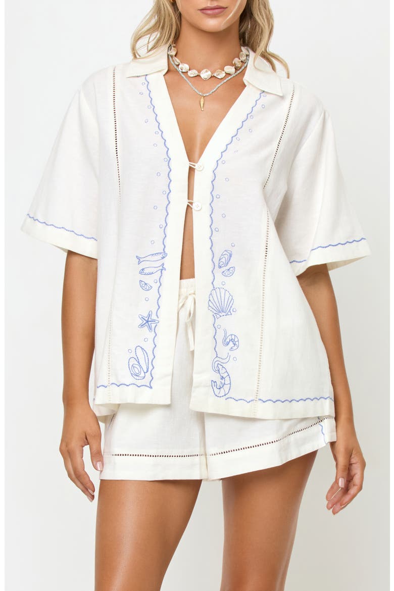 La Mer Embroidered Cover-Up Shirt, Main, color, CREAM