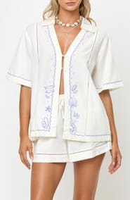LSPACE La Mer Embroidered Cover-Up Shirt