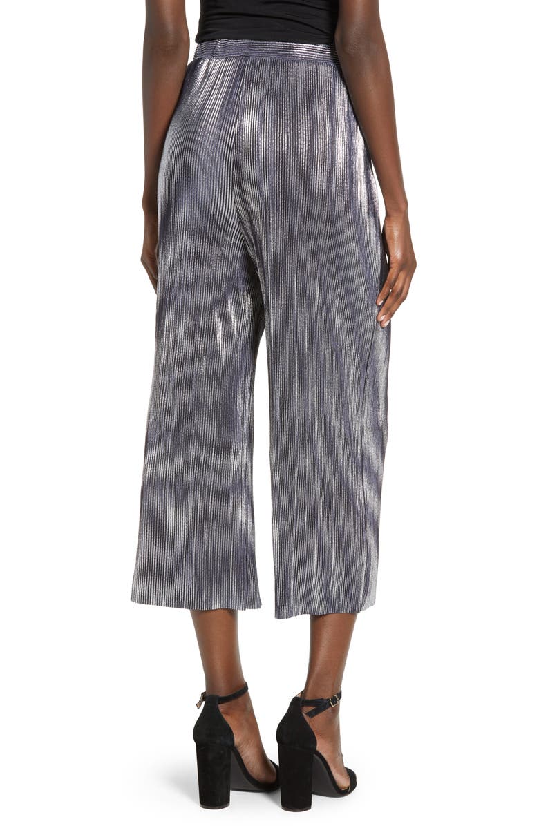 Love, Fire Metallic Mini Pleat Gaucho Crop Pants, Alternate, color,