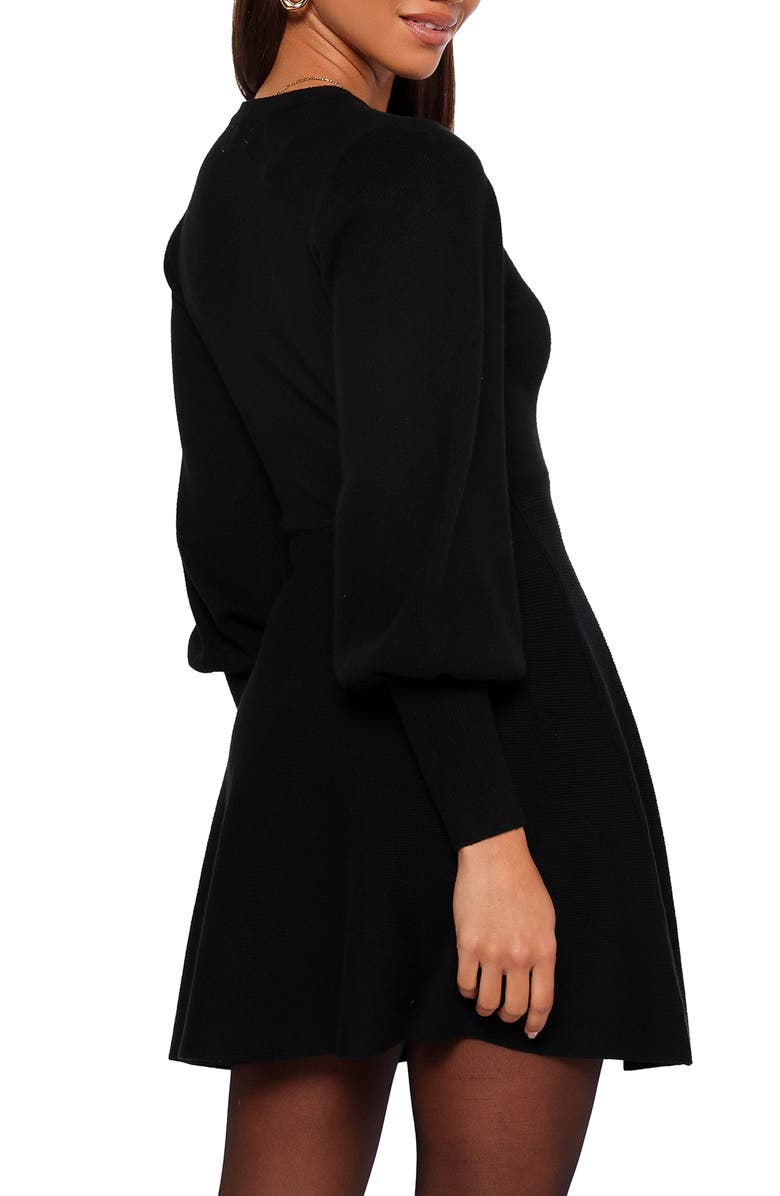 Petal & Pup Gigi Long Sleeve Fit & Flare Sweater Minidress, Alternate, color, Black