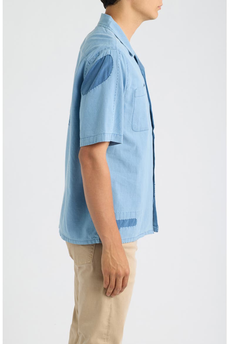 Patchwork Cotton Camp Shirt, Alternate, color, INDIGO