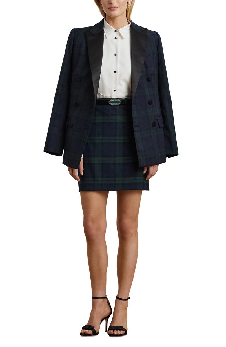 Lauren Ralph Lauren Plaid Twill Pencil Miniskirt, Alternate, color, Green/ Navy/ Black