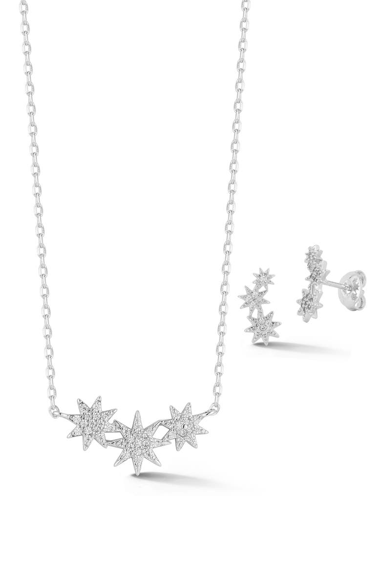 Pavé Starburst Necklace & Earrings Set, Main, color, SILVER