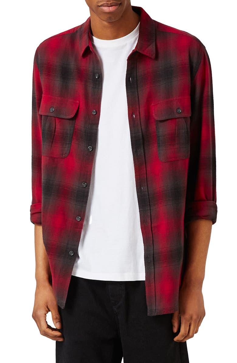 Topman Plaid Flannel Shirt, Main, color,
