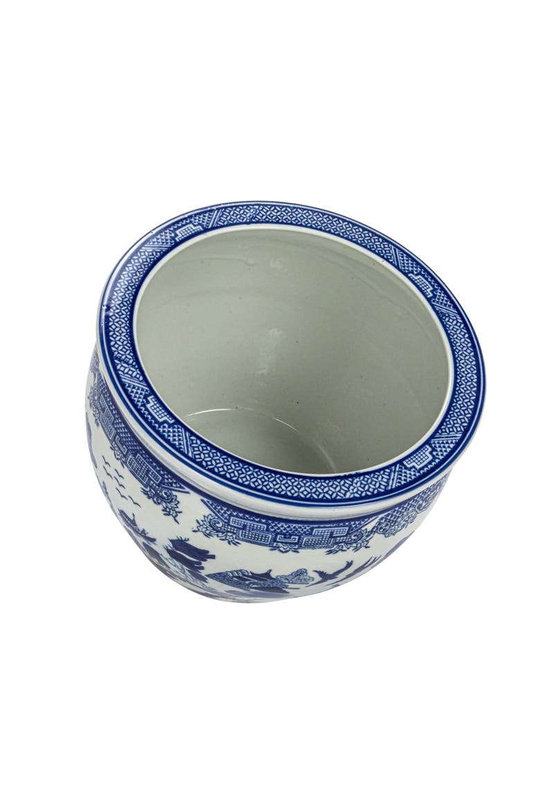 Hand-Painted Stoneware Planter, Blue and White, Alternate, color, Blue