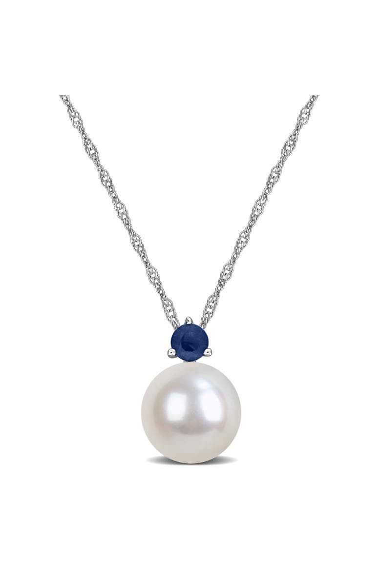 Cultured Pearl & Gemstone Solitaire Necklace 14k, Main, color, Blue Sapphire
