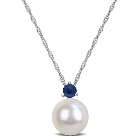 Cultured Pearl & Gemstone Solitaire Necklace 14k