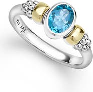 LAGOS Signature Caviar Sterling Silver & 14K Gold Swiss Blue Topaz Ring