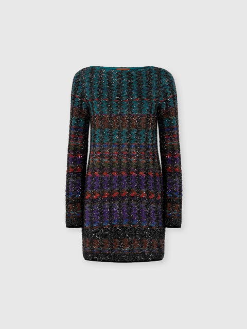 Mini Dress With Chevron And Stripe Pattern