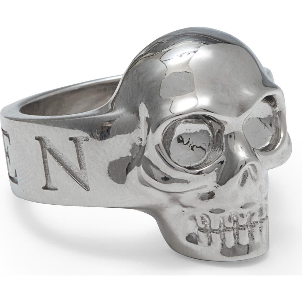 Alexander Mcqueen Skull Mcqueen Ring In Palladium