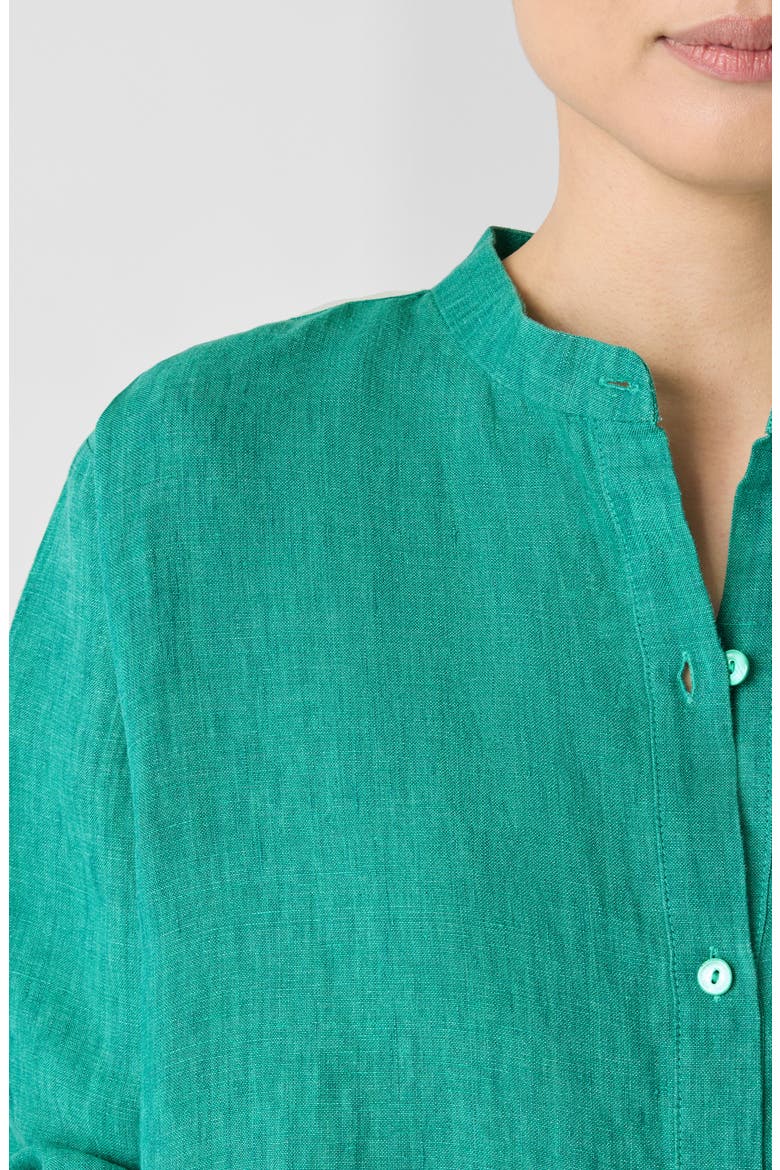 Long Sleeve Organic Linen Shift Shirtdress, Alternate, color, JADE