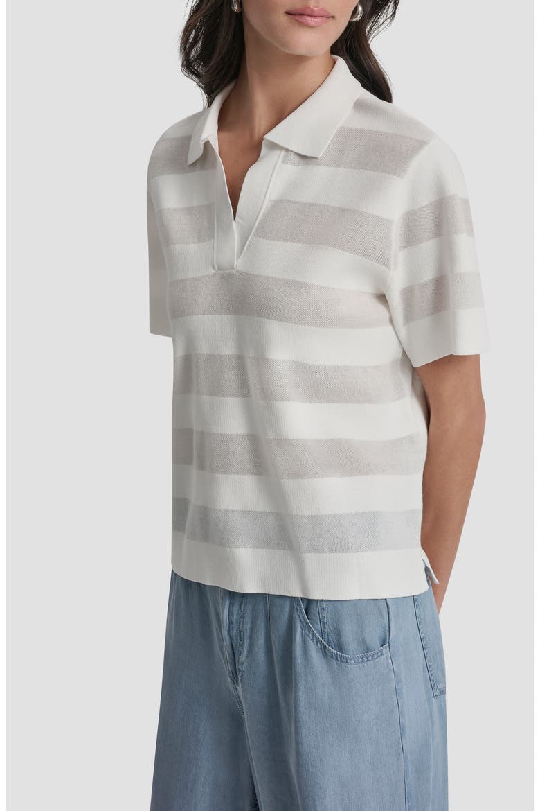 Sheer Stripe Polo, Alternate, color, IVORY