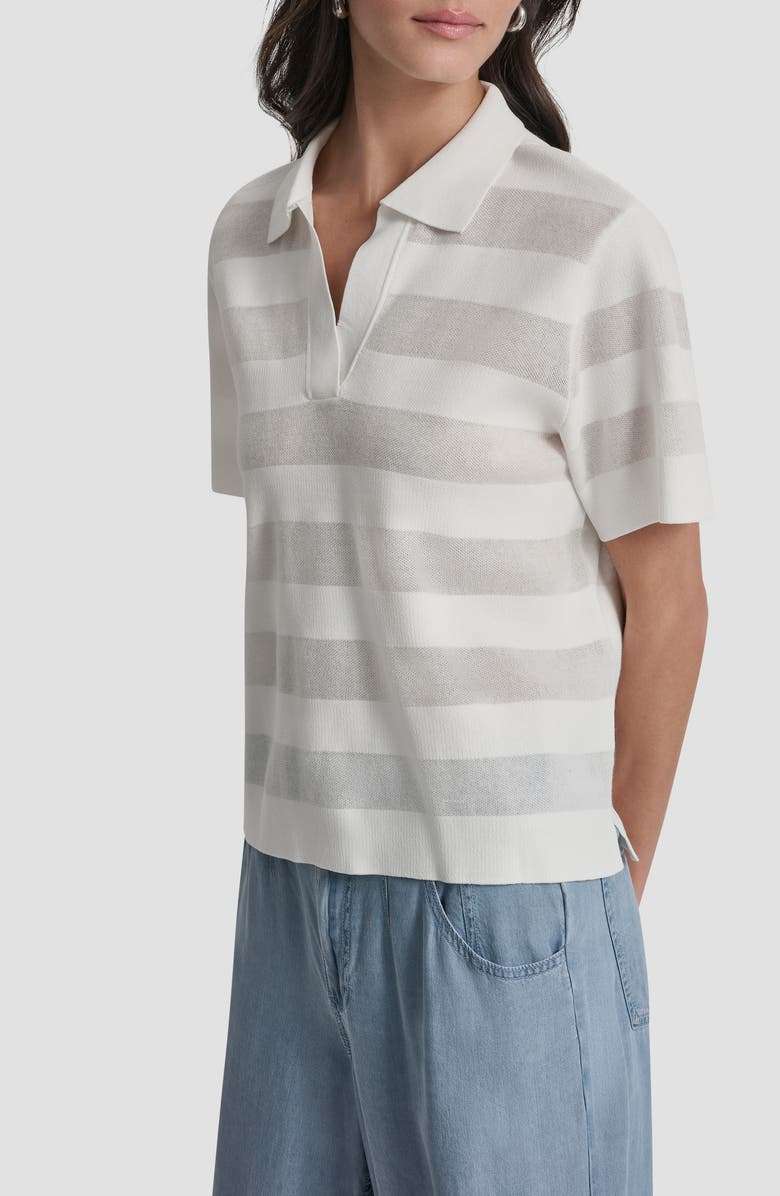 DKNY Sheer Stripe Polo, Alternate, color, Ivory