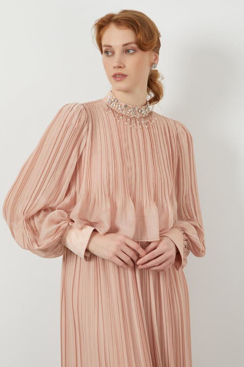 Gizia Embroidered Collar Pleated Maxi Purple Dress In Neutral