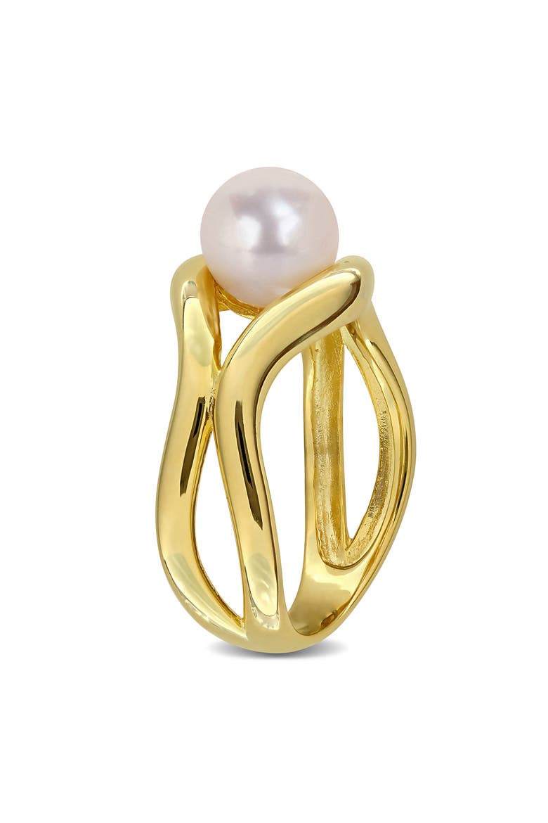 7-7.5mm Cultured Freshwater Pearl Wavy Band Ring, Alternate, color, WHITE