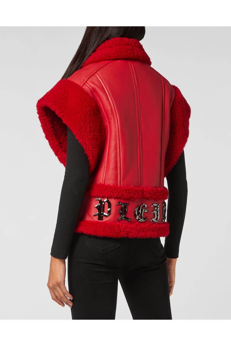 Shearling Sleveless Vest Gothic Plein Women, Alternate, color, red