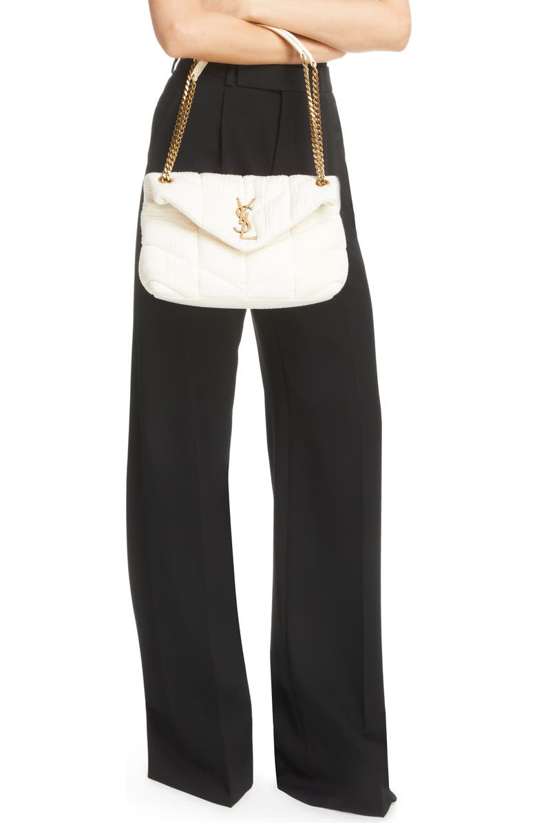 Saint Laurent Small Loulou Puffer Cotton Twill Shoulder Bag, Alternate, color, Vanilla Ice