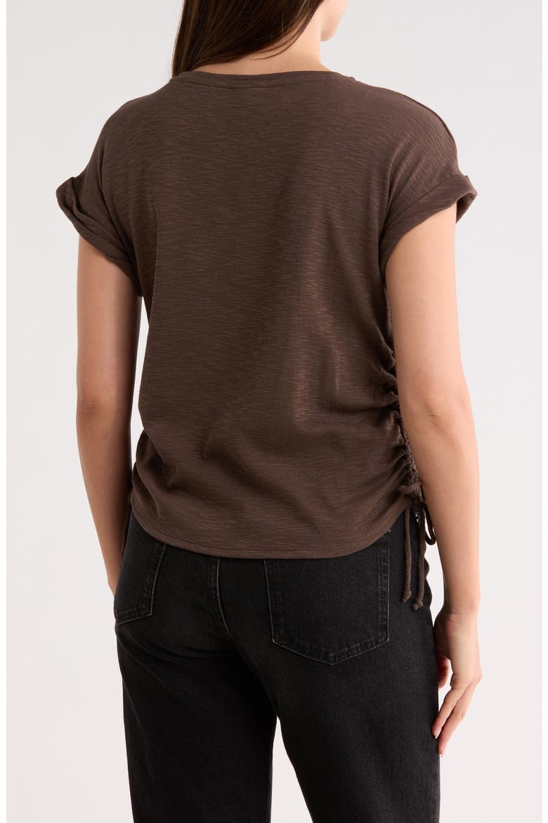 Shirred Side Tie T-Shirt, Alternate, color, BROWN