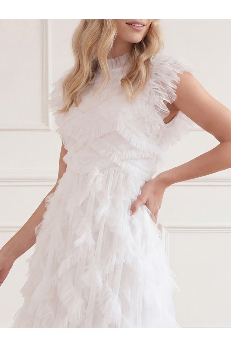Genevieve Ruffle Short Sleeve Maxi Gown, Alternate, color, Swan White