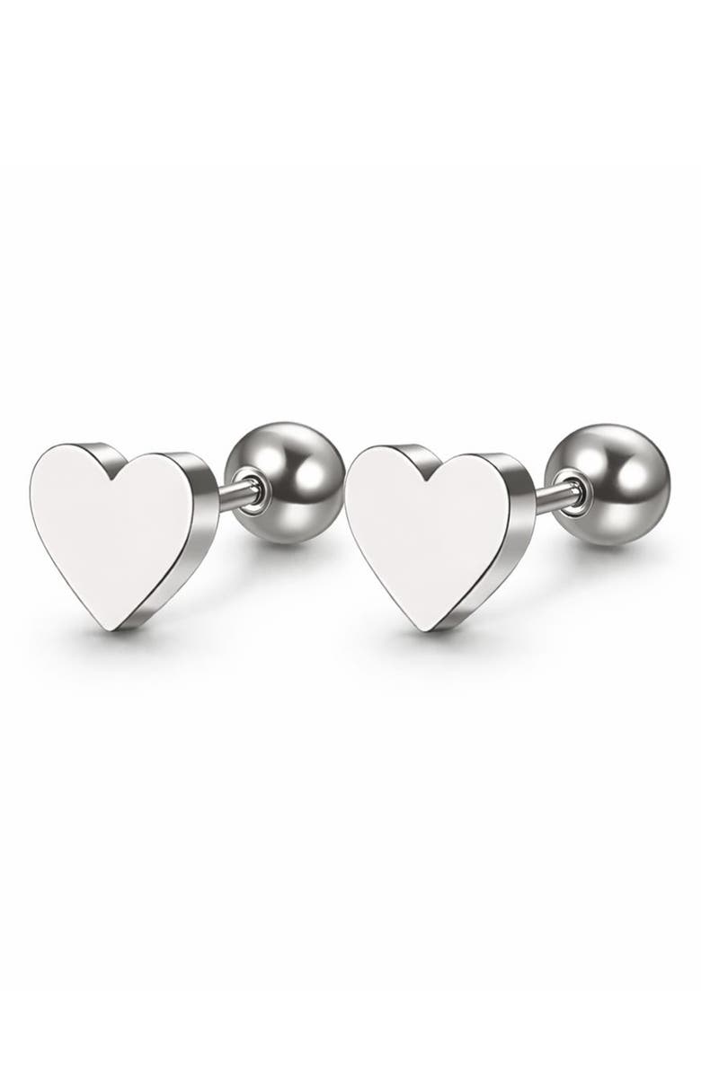 REBL Heart Stud Earrings, Main, color, Silver