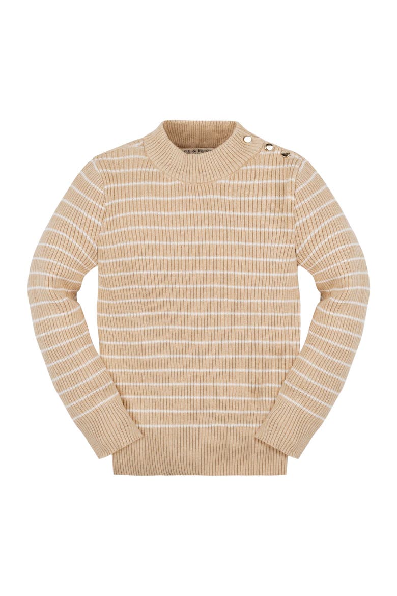 Girls' Organic Mock Neck Sweater, Kids, Main, color, Oatmeal Heather Stripe
