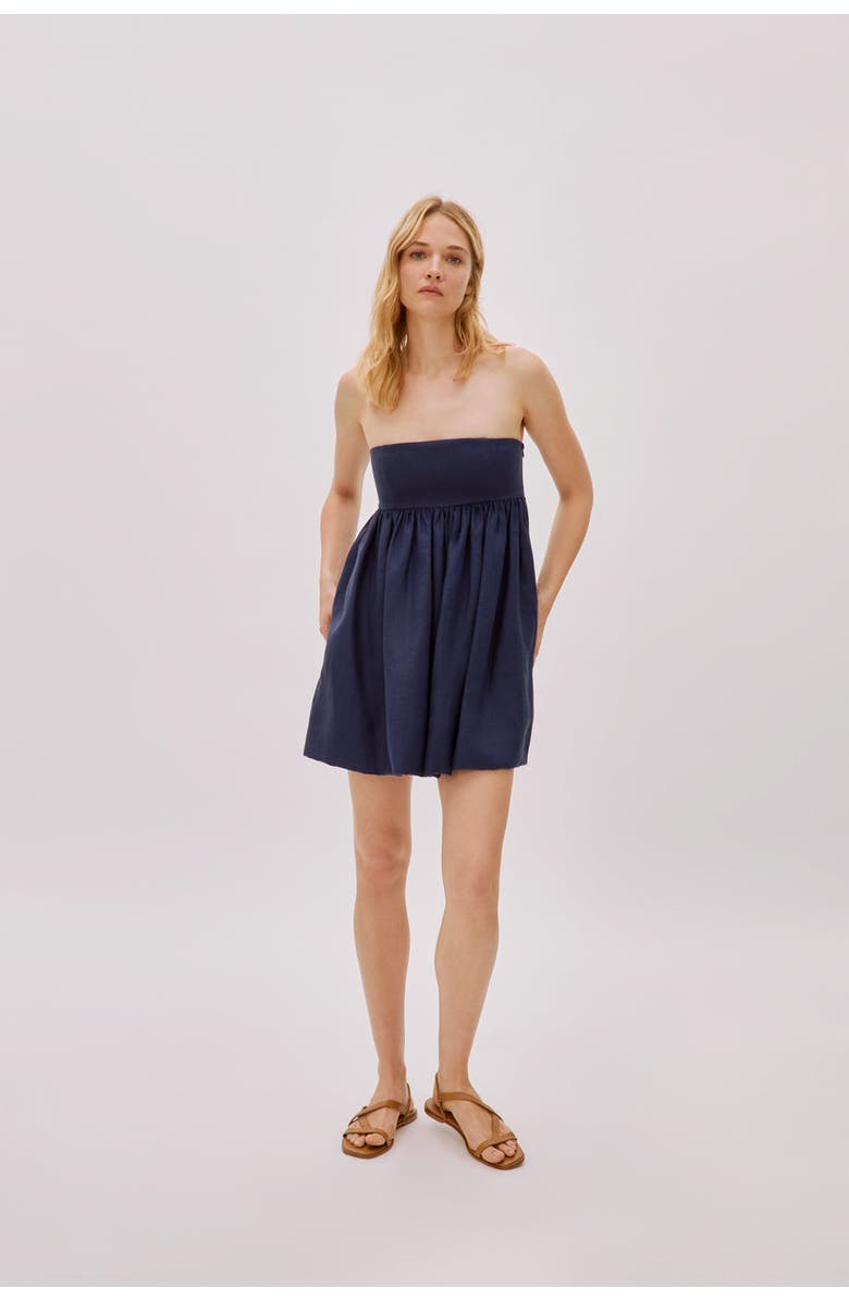 Labeca London Mykono Linen Strapless Dress, Main, color, Navy
