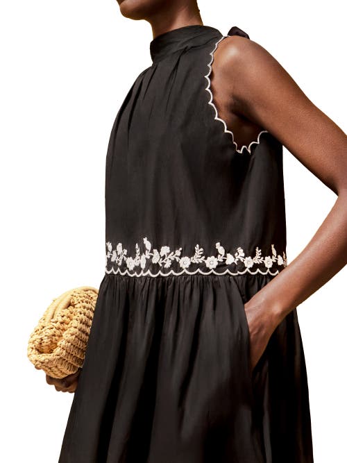 Ro&zo Embroidered Scallop Short Dress In Black