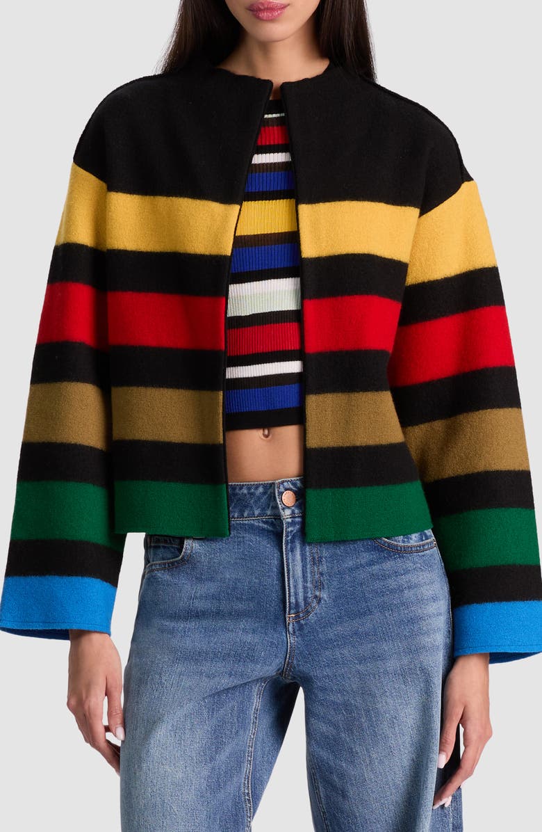 Alice + Olivia Pearson Stripe Wool Jacket, Main, color, Black Multi