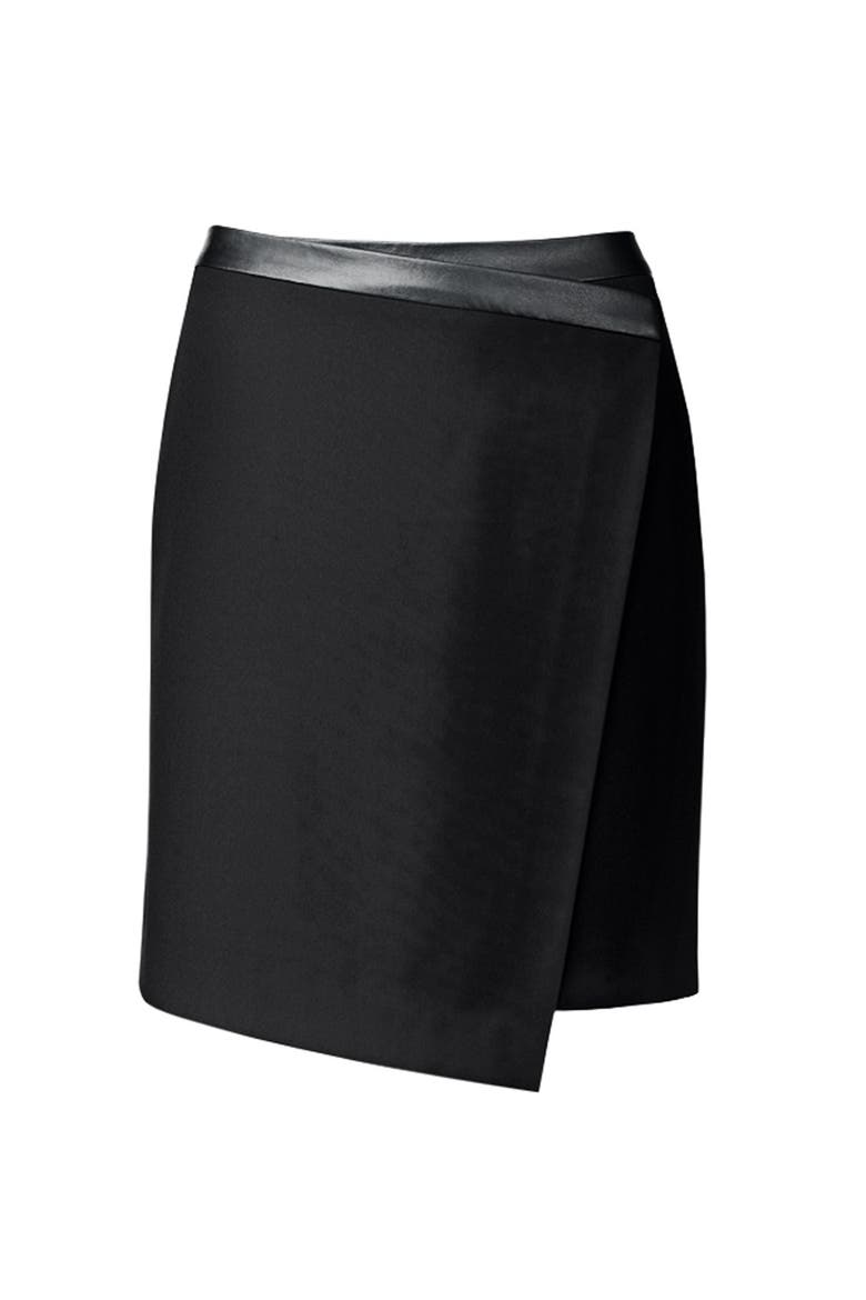Asymmetrical Faux Wrap Skirt, Alternate, color, BLACK