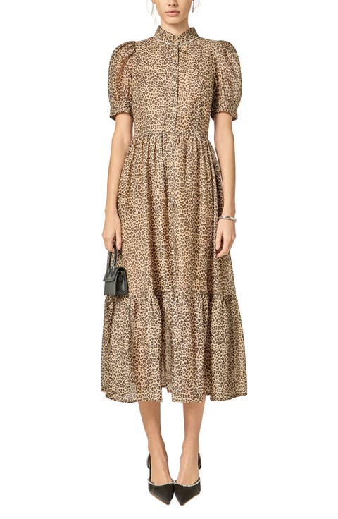Leopard Print Organza Midi Dress