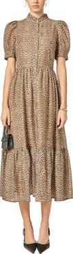 English Factory Leopard Print Organza Midi Dress