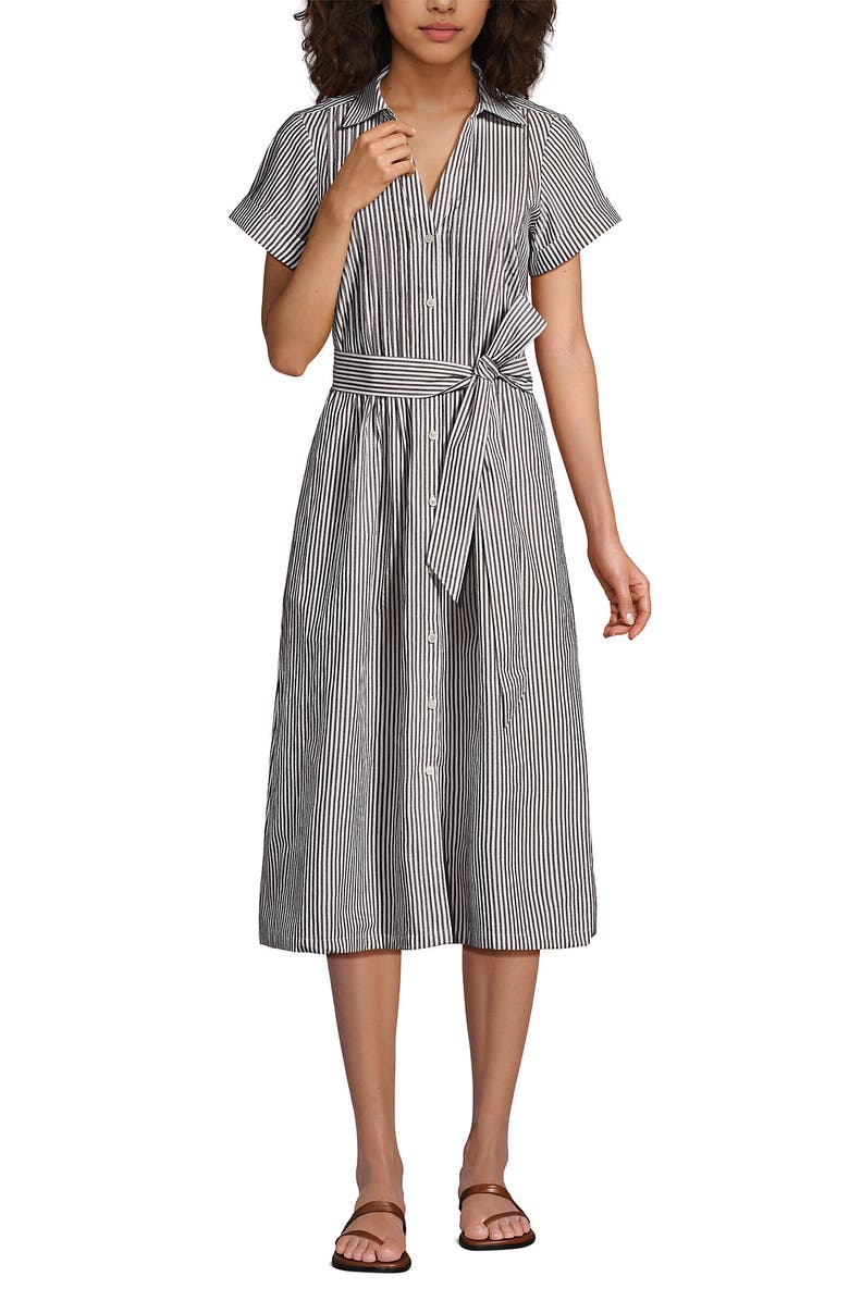 Lands' End Poplin Pintuck Detail Shirt Dress, Alternate, color, Rich Coffee Pinstripe
