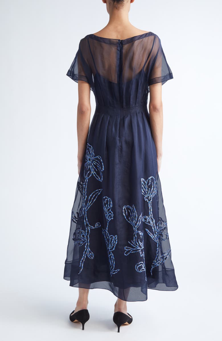 Lela Rose Ikat Floral Embroidered Silk Organza Dress, Alternate, color, Navy/ Blue