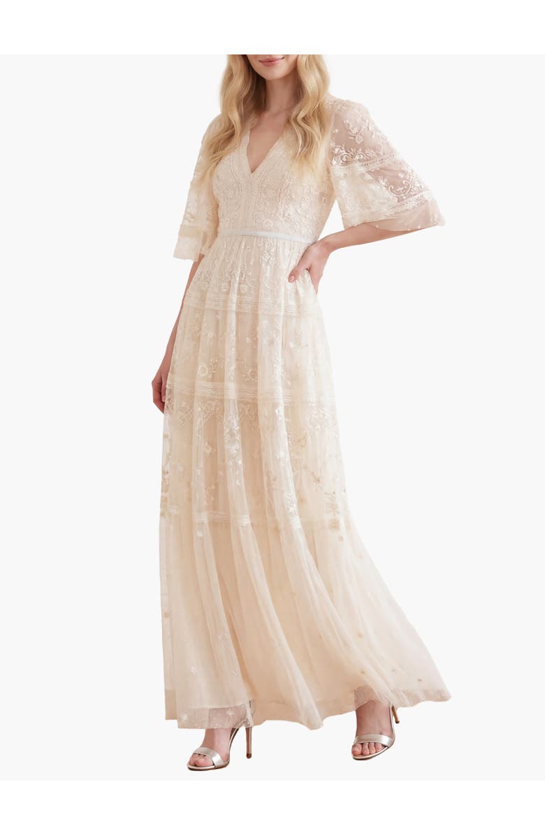 Needle & Thread Lottie Lace Gown, Main, color, Champagne