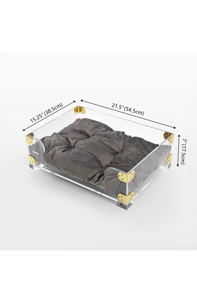The Licker Store Haines 21.5" x 15.25" Small/Medium Modern Lucite Velvet Pet Bed with Washable Cushion, Alternate, color, Dark Gray/Clear/Brass Gold