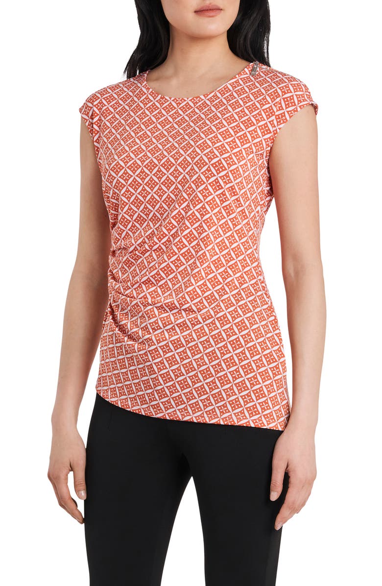 Chaus Geometric Zip Ruched Knit Top, Main, color, 