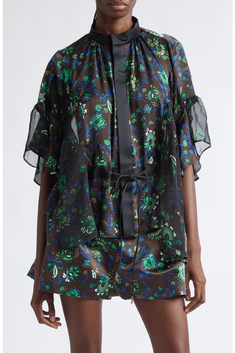 Floral Print Drawstring Button-Up Shirt, Main, color, BROWN