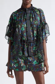 Sacai Floral Print Drawstring Button-Up Shirt