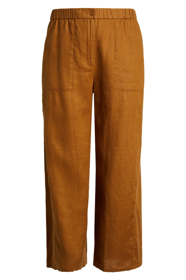 Wide Leg Organic Linen Ankle Pants, Alternate, color, BRONZE