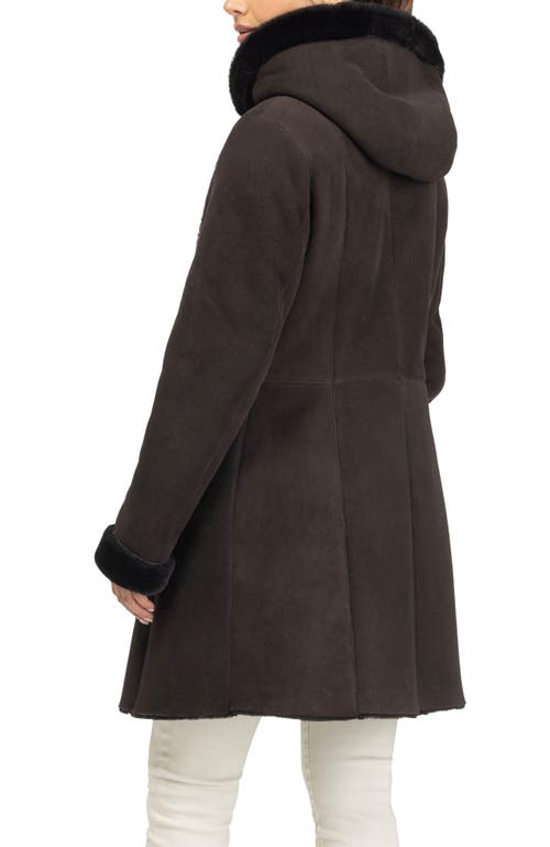 Gorski Merino Shearling Hooded Coat In Brown