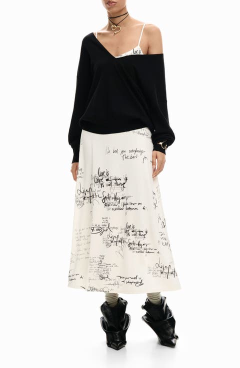 Printed Slipdress & One-Shoulder Sweater Set