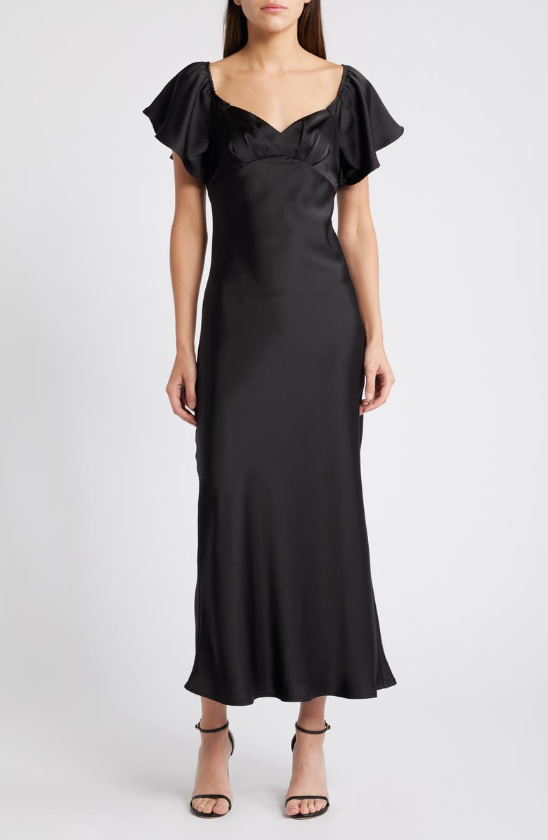Chelsea28 Flutter Sleeve Satin Gown, Main, color, 