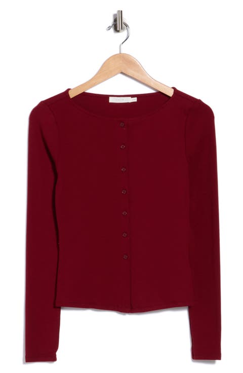 Long Sleeve Button Front Crop Top