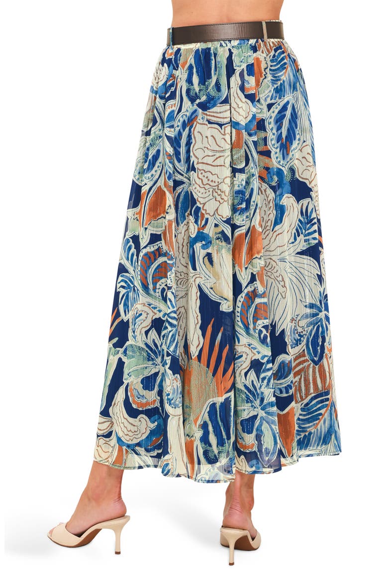 Print Ankle Skirt, Alternate, color, NAVY BROWN