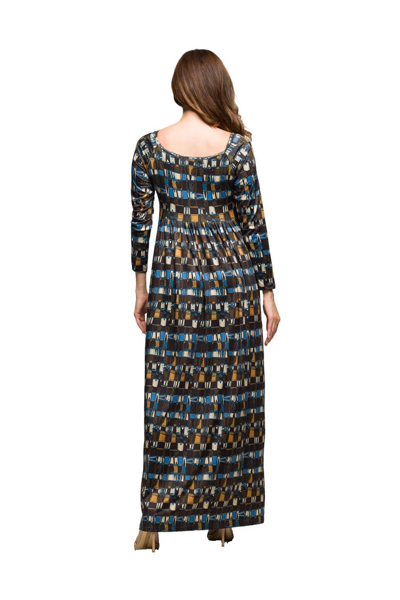 Geometric Print Long Sleeve Empire Waist Maxi Dress, Alternate, color, Brown Multi