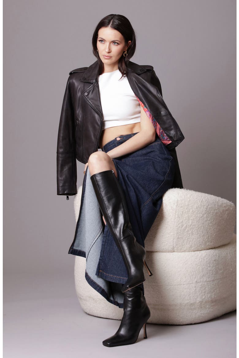 Leather Biker Jacket, Alternate, color, BLACK