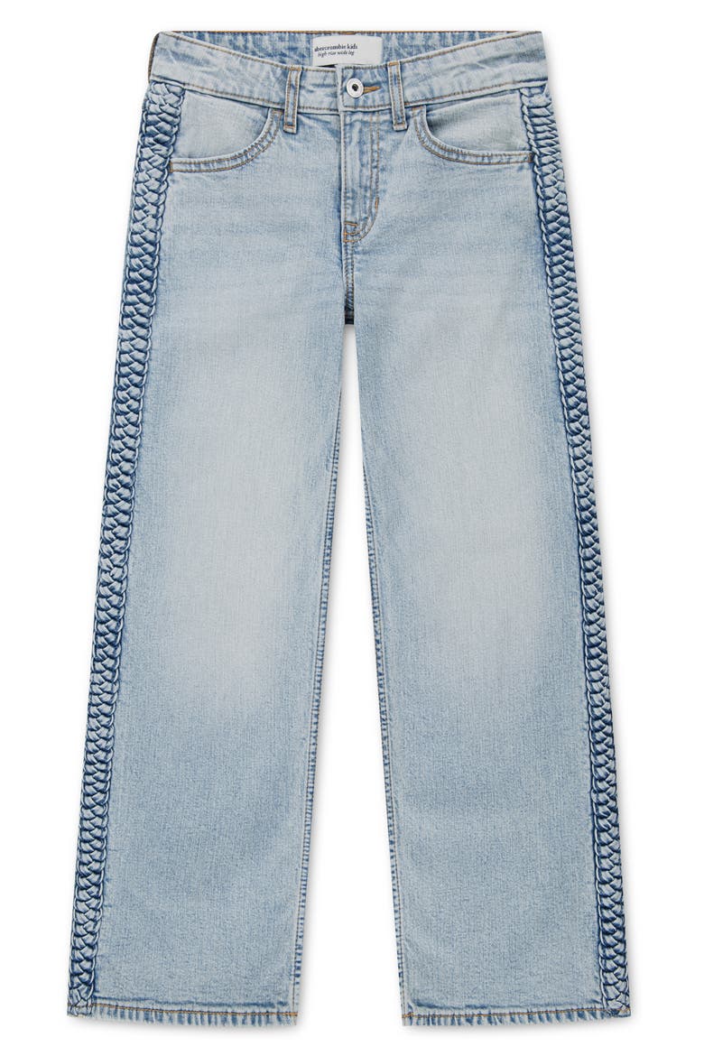 Kids' Braided High Waist Wide Leg Jeans, Main, color, AQUAMARINE