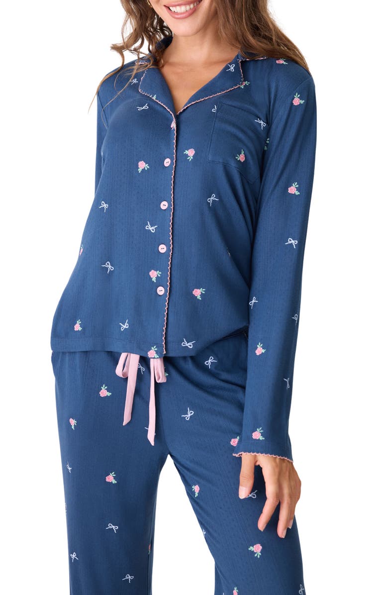 PJ Salvage English Rose Pajama Top, Main, color, Navy